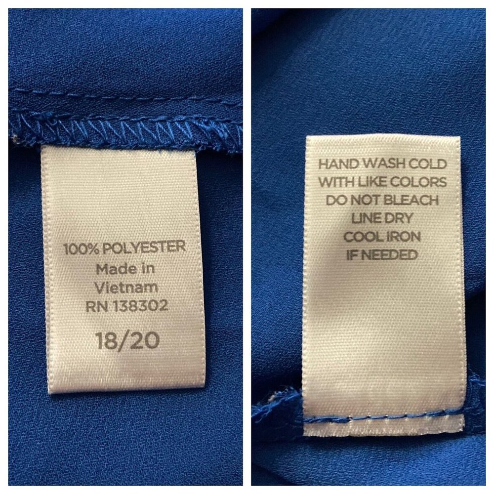 Avenue Size 18 20 Popover Blouse Blue Semi Sheer Keyhole Neck Silver Oval Accent - Picture 4 of 9